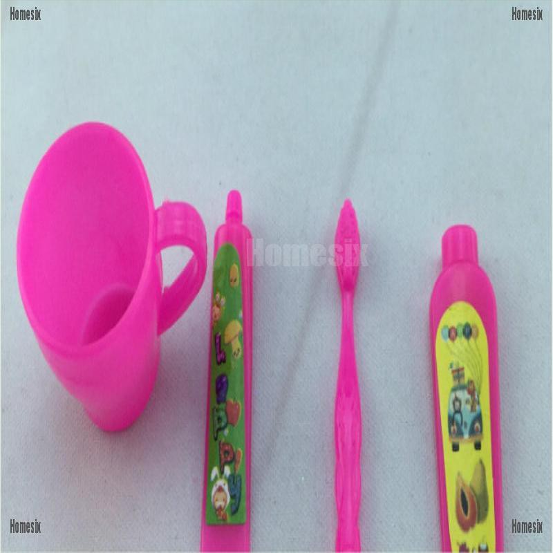 [HoMSI] Cute 4 Pieces/ Set Barbie Rose Fuchsia Toothpaste Tube Toothbrush Bathroom Accesso SUU