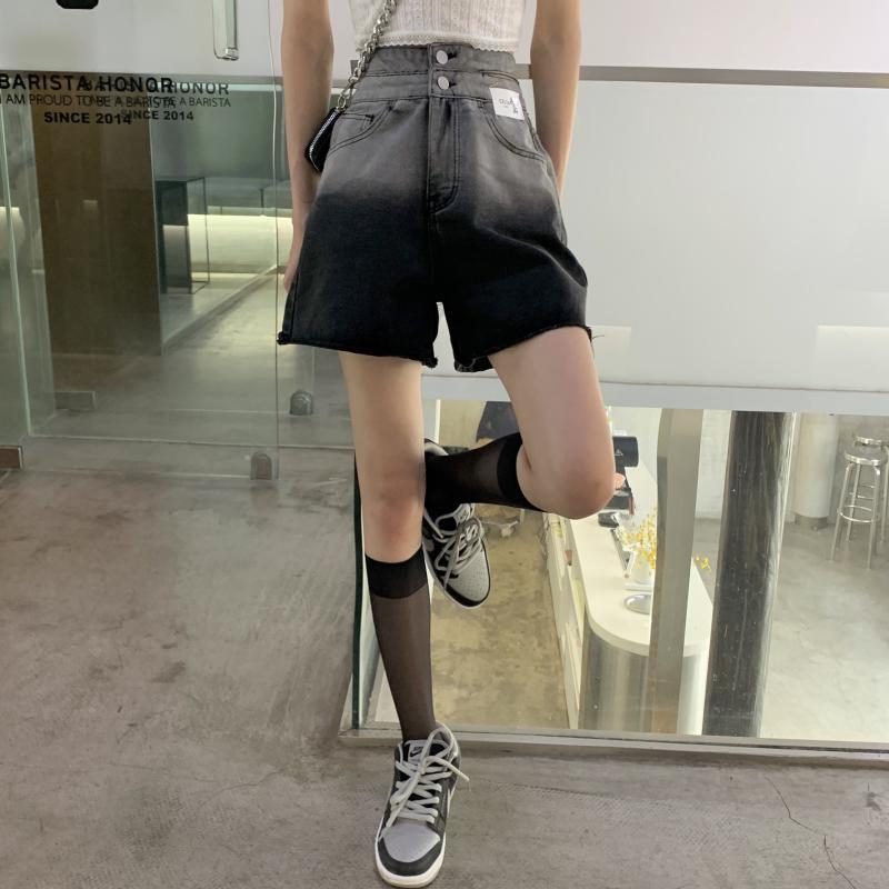 Quần short Denim lưng cao màu gradient thời trang cá tính cho nữ