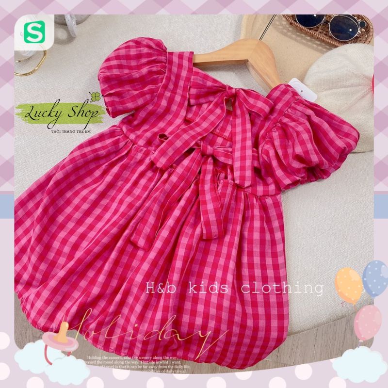 🍓🍓 ĐẦM HỒNG KẺ CA RÔ HOT TREND CHO BÉ GÁI 🍓🍓