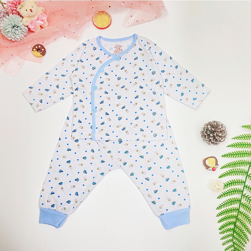 Bộ Dài Tay Cho Bé Sơ Sinh Khuy Lệch In Họa Tiết 3-9kg BR54 _ B2