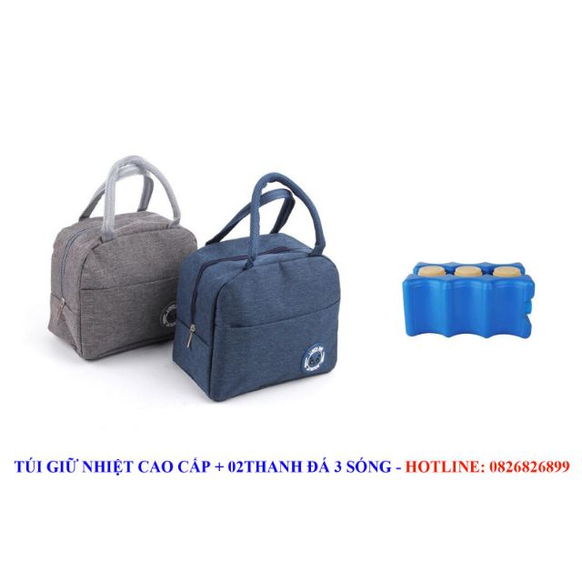 Set Túi giữ nhiệt,Giữ Lạnh LUNCH BAG cao cấp  chống thấm+ 2 đá nhựa sóng