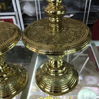 Chân đèn đồng điêu khắc dày cao 35cm
