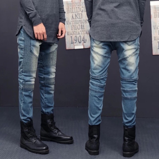 Jeans biker xanh