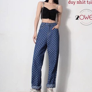 [SALE SHOCK] Quần Jeans Nữ ống rộng LV-Nữ In Họa Tiết  Phong Cách Hip Hop Hàn Quốc Sành Điệu Năng Động Cho Nữ