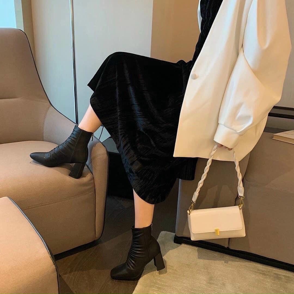 BOOT NỮ NHÚN CHUN GÓT TRỤ DA LÌ 3 MÀU HÀNG CAO 8 PHÂN. F13 | BigBuy360 - bigbuy360.vn