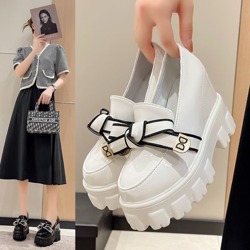 🎀 Giày Lười Da Đế Dày Mũi Tròn Thắt Nơ Phong Cách Anh Quốc 2023 Cho Nữ