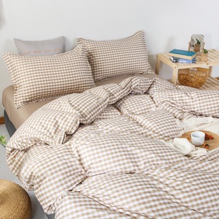 Bộ Drap & Chăn Phao Cotton Poly Kẻ Caro Be
