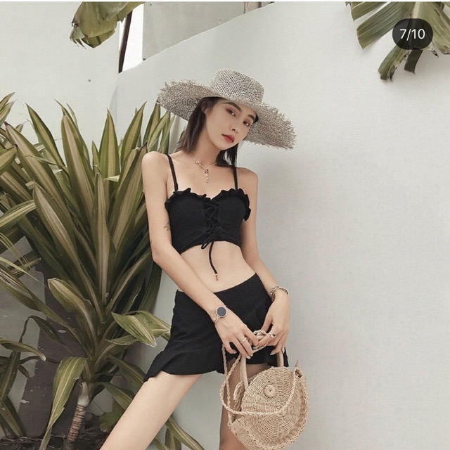 Bộ bơi đan dây váy xoè