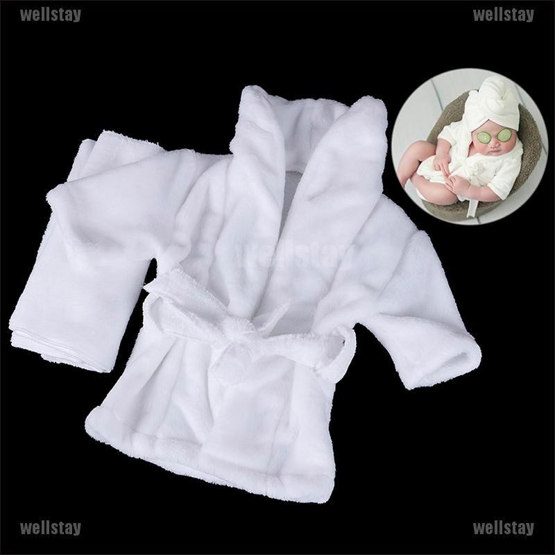 Set 2 khăn choàng + áo choàng tắm bằng flannel mềm làm đạo cụ chụp ảnh cho bé sơ sinh 0-2 tháng tuổi