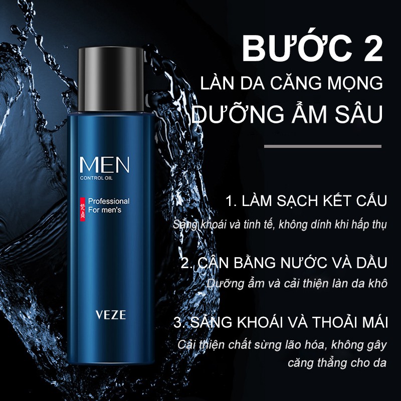 Bộ ba sản phẩm chăm sóc da cho nam VEZE, （bộ chăm sóc da）sữa rửa mặt + toner + lotion dưỡng ẩm-URBFZHFTZ