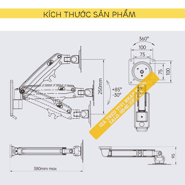 Giá treo màn hình máy tính gắn tường NB F425 24 - 35 inch -  Giá treo tivi Xoay đa năng - Điều Chỉnh Độ Cao Thấp