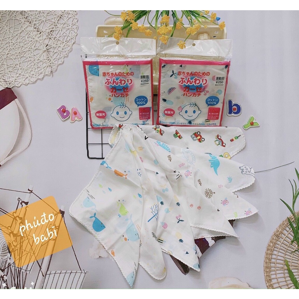 🌟 Khăn sữa xô xuất Nhật - Khăn xô sữa cho bé sơ sinh xuất Nhật 2 lớp in hình 32x32cm 🍀