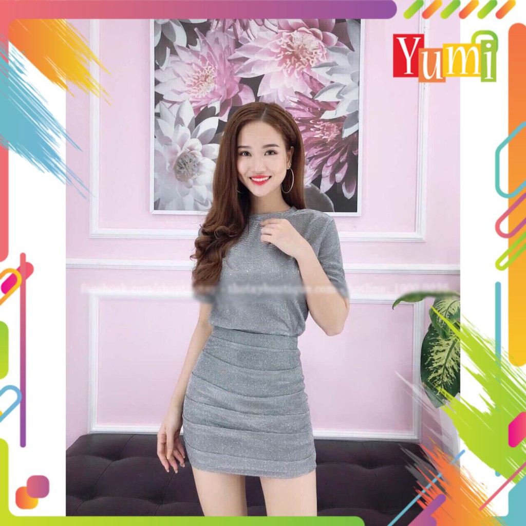 Đầm nữ suông kim tuyến tay ngắn thời trang mới Đ46