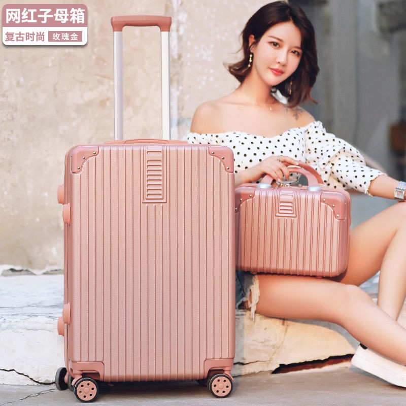 > Hộp đựng mật khẩu nữ sinh viên phiên bản Hàn Quốc da tươi nhỏ nam khung nhôm vali kéo in