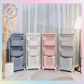 Kệ sọt Việt Nhật 3 tầng có bánh xe đựng đồ bỉm sữa cho bé, đồ dùng gia đình siêu tiện lợi, nhựa PP an toàn