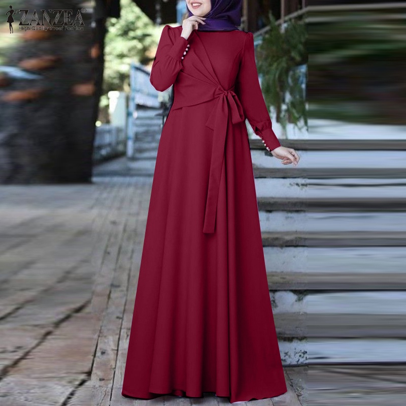 Zanzea Đầm Maxi Dài Tay Cổ Tròn Thắt Nơ Thời Trang Nữ Tính