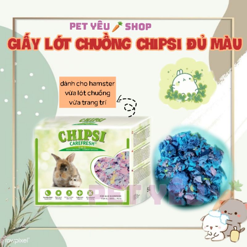 Giấy lót chuồng đủ màu chipsi 5L (túi chiết) an toàn dịu nhẹ cho hamster