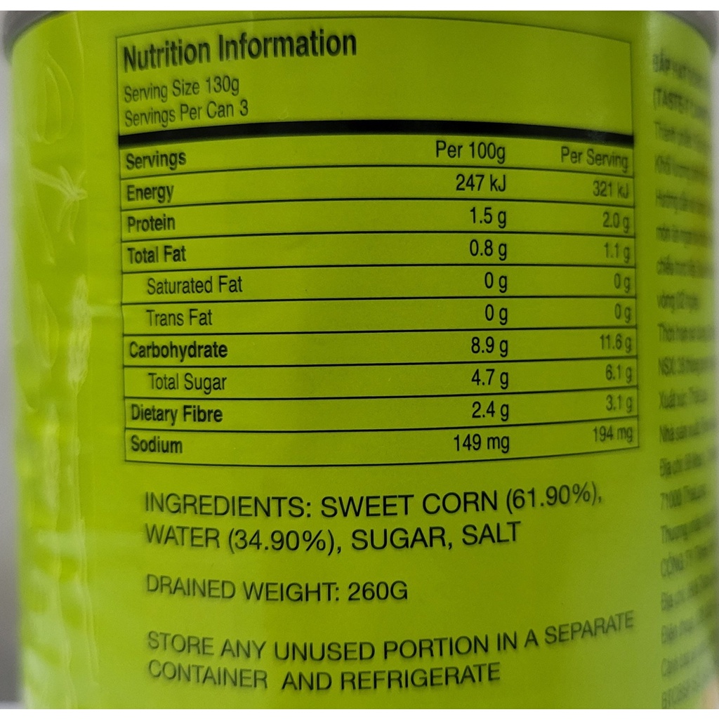 [Hộp 420g] BẮP HẠT ĐÓNG HỘP [Thailand] TASTE-T Whole Kernel Corn (halal) (pkg)