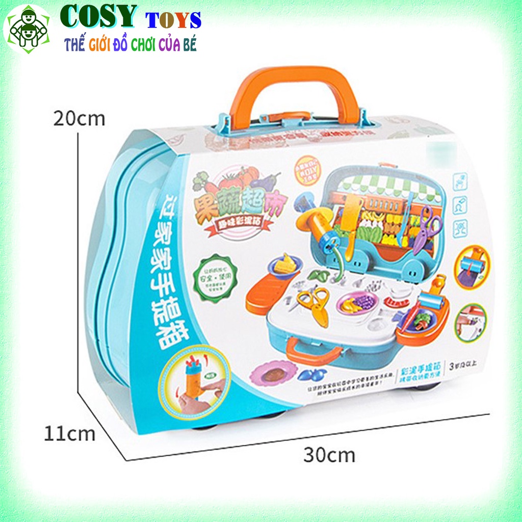 Vali hộp đất sét nặn hình hoa quả 3D cao cấp với 23 mẫu bằng đất sét an toàn cho bé