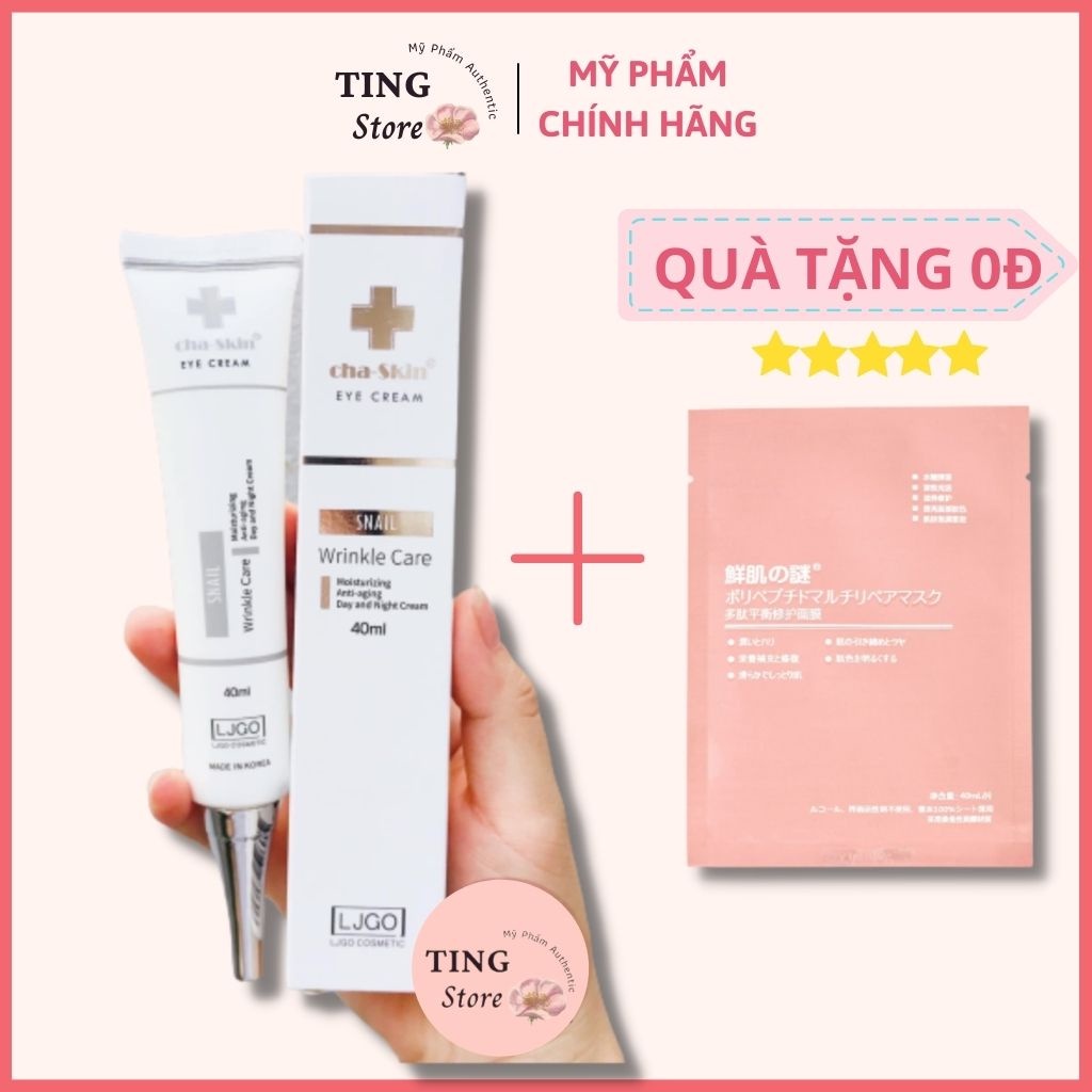 Kem dưỡng mắt hỗ trợ giảm quầng thâm mắt Cha Skin Snail Wrinkle  cấp ẩm làm sáng vùng da mắt TING STORE 40g