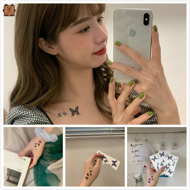 Hình Xăm Dán Tạm Thời Họa Tiết Bướm Xanh 3d Chống Nước Lâu Trôi Cho Nam Và Nữ