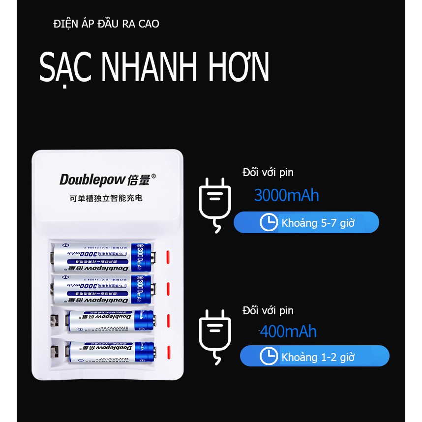 Bộ sạc pin AA AAA tự ngắt DP-K11 tốc độ nhanh có đèn báo pin đầy thông minh chính hãng Doublepow