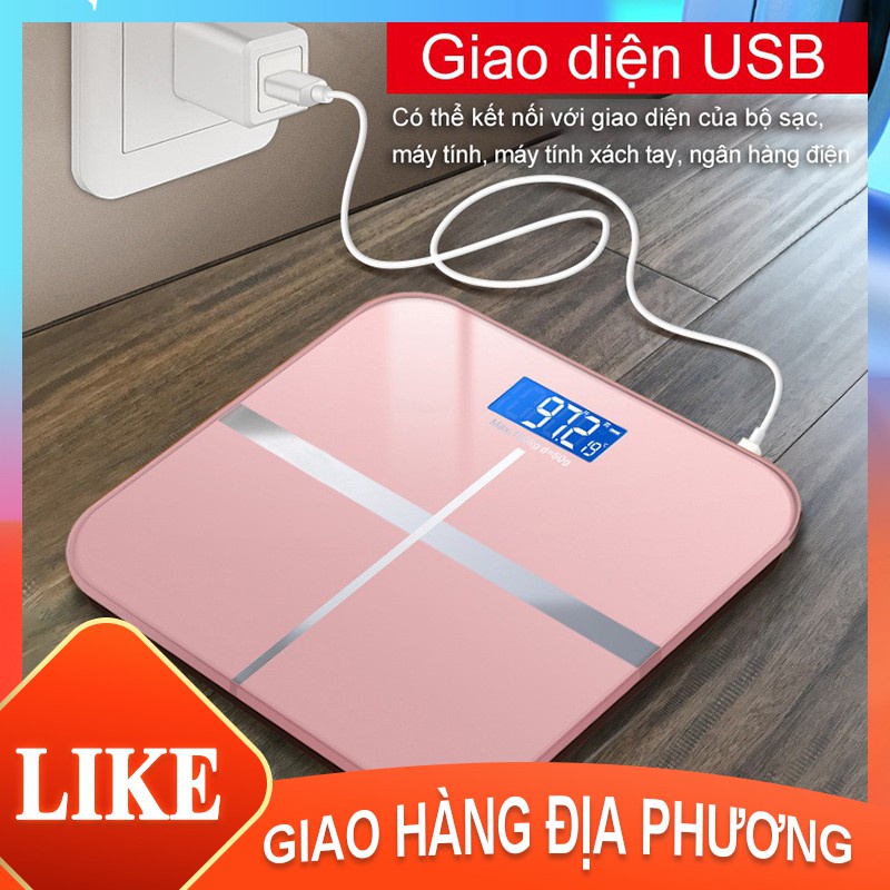 Cân Sức Khỏe - Sạc USB, CÂN SỨC KHỎE ĐIÊN TỬ KÍNH CƯỜNG LỰC TRÒN 180KG RẤT TIỆN ICH CHO MÒI NHÀ màn hình LCD -JM-H