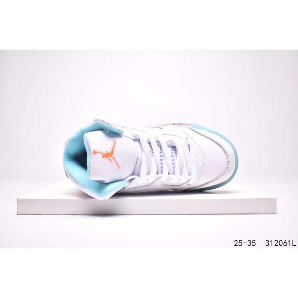 Jordan KIDS Giày Da Lộn Giày Trẻ Em Da Của Jordan 5 Retro Gp Jordan Thế Hệ Thứ 5 Aj5 Trẻ Em Giày Bóng Rổ EUR25-35 * Có Sẵn * Trắng Xanh