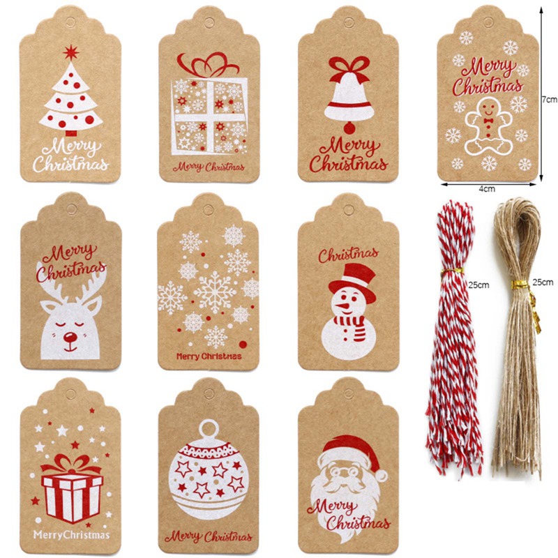 100pcs New Christmas Kraft Paper Tag Retro Snowflake Deer Paper Card Christmas Tree Decoration Label