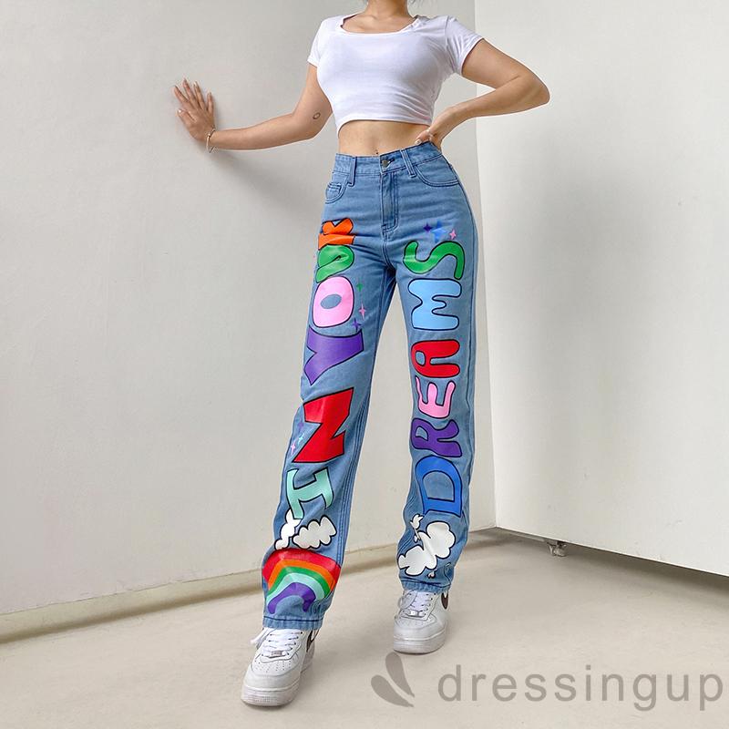 Quần Jeans Dài Ống Rộng Thời Trang Cho Nữ