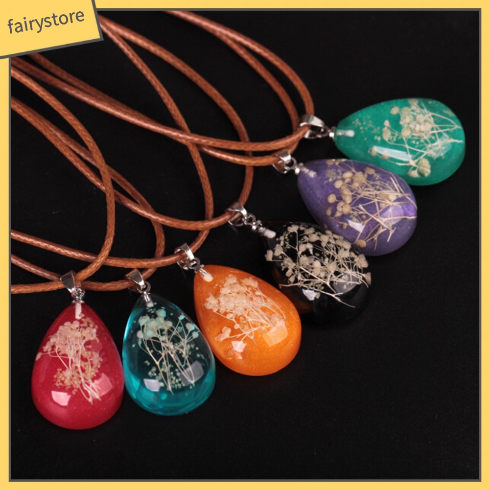 Vòng cổ mặt hình giọt nước phối hoa khô phát sáng trong tối cho nữ