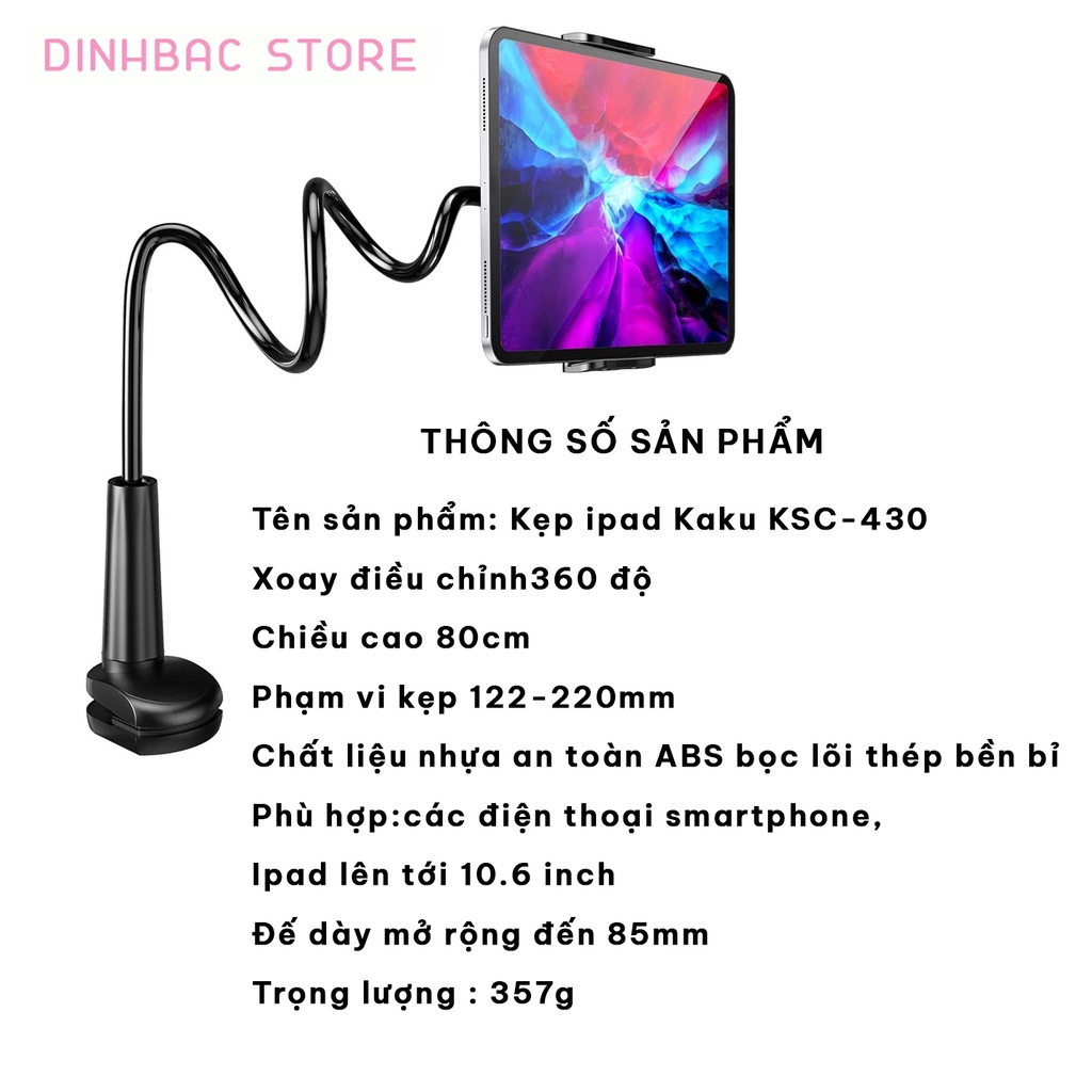 Giá đỡ ipad máy tính bảng điện thoại kẹp đầu giường cạnh bàn xoay 360 độ