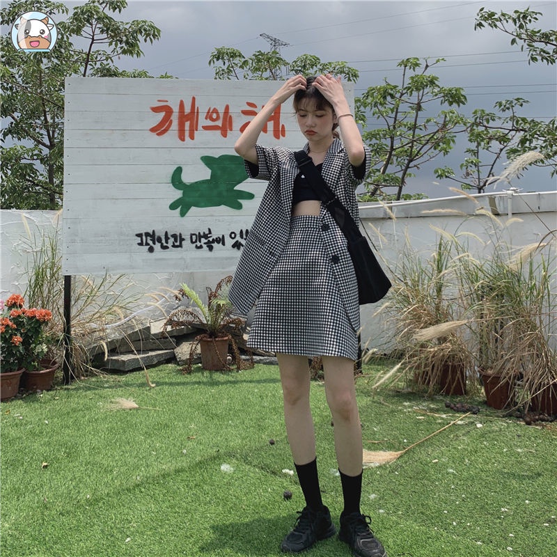 Bộ Áo Khoác Blazer Tay Ngắn + Chân Váy Thời Trang Mùa Hè 2022 Cho Nữ