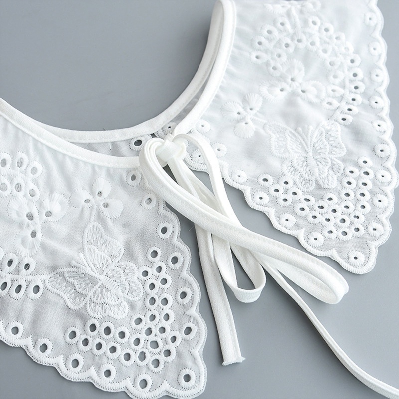 Khăn Choàng Cổ Màu Trắng Thêu Họa Tiết Bướm Phối Ren Thời Trang Mùa Xuân Xinh Xắn Cho Nữ