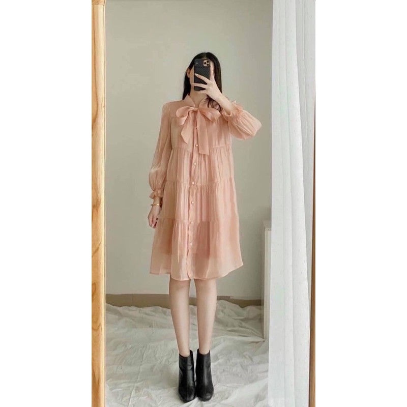 Đầm xoè tầng babydoll nơ cổ siêu yêu (Ảnh thật và video trải sàn) | BigBuy360 - bigbuy360.vn