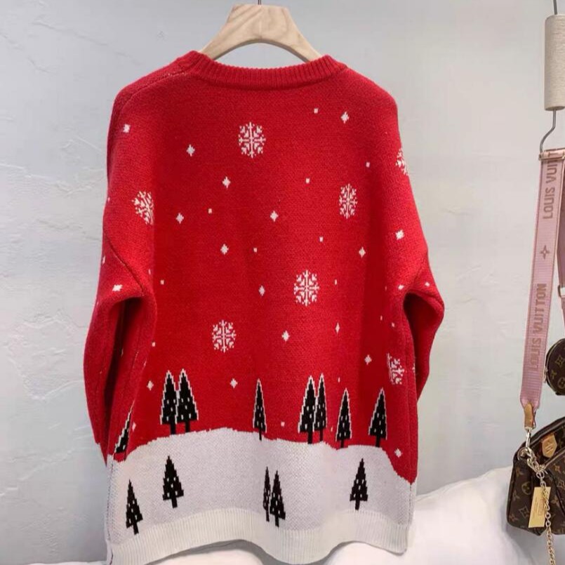 Áo sweater cổ tròn hoạ tiết chuột Mickey phong cách Giáng Sinh