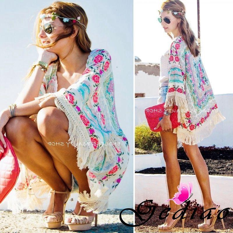Áo khoác Kimono phối họa tiết hoa phong cách Boho
