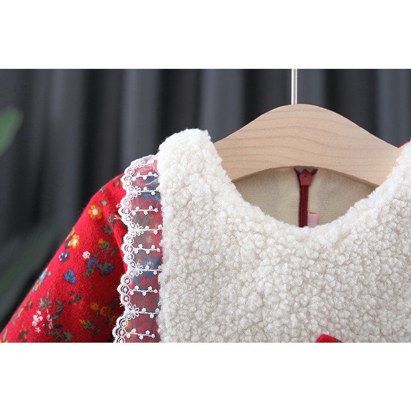 Đầm Dài Tay Thắt Nơ In Hoa Thời Trang Thu Đông Mới Cho Bé Gái