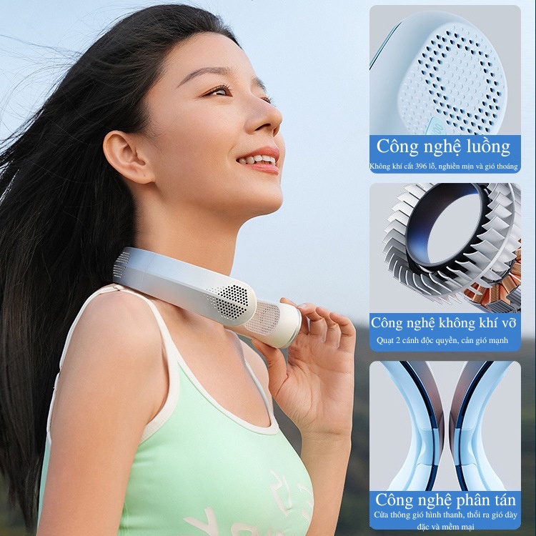 Quạt đeo cổ điều hòa không khí cao cấp thế hệ mới, quạt treo cổ mini mát lạnh dùng khi tập thể dục, dã ngoại