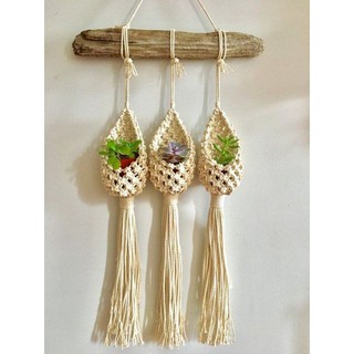 Macrame Lá - Set túi treo macrame đựng chậu cây trang trí - 50cm
