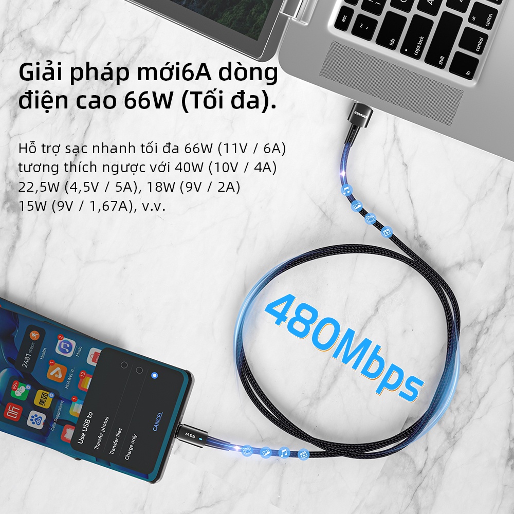 Dây Cáp Sạc Nhanh Essager 6A 66W
