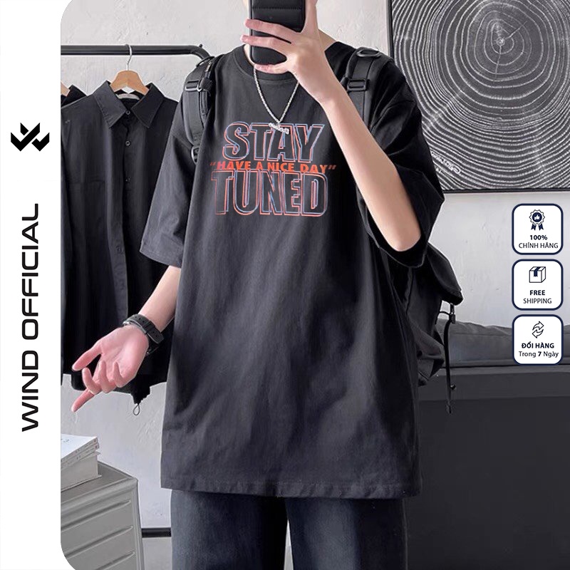 Áo phông tay lỡ unisex WIIS form rộng cotton Stay Tuned thun oversize nam nữ ulzzang
