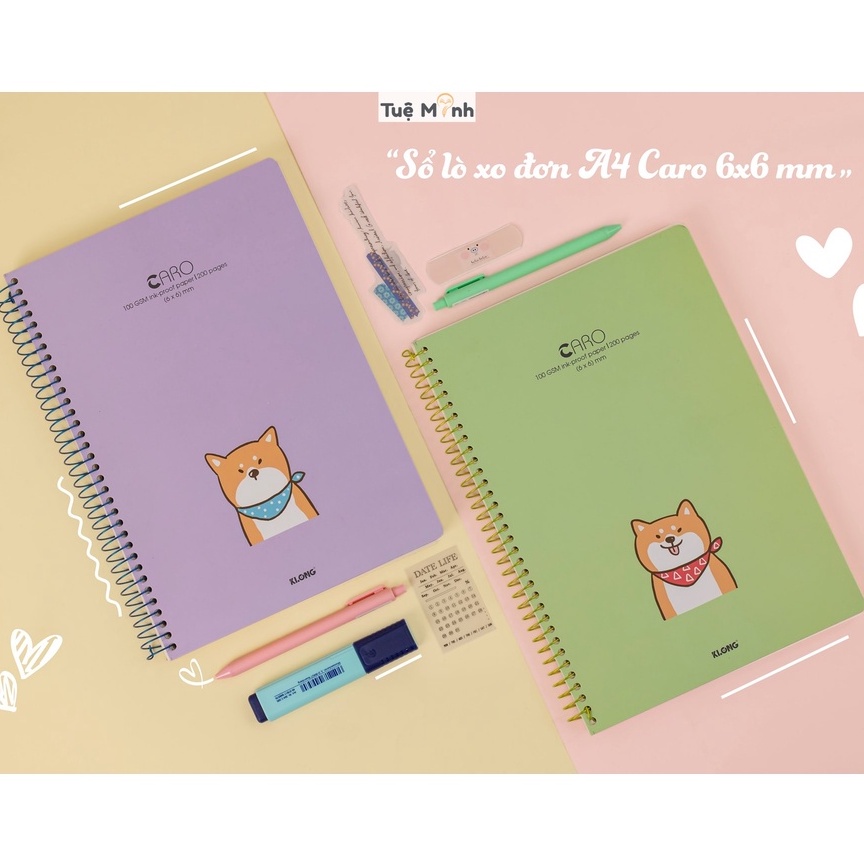 Sổ lò xo đơn A4 caro 6x6mm 200 trang KLong MS 590, tập vở bìa dễ thương