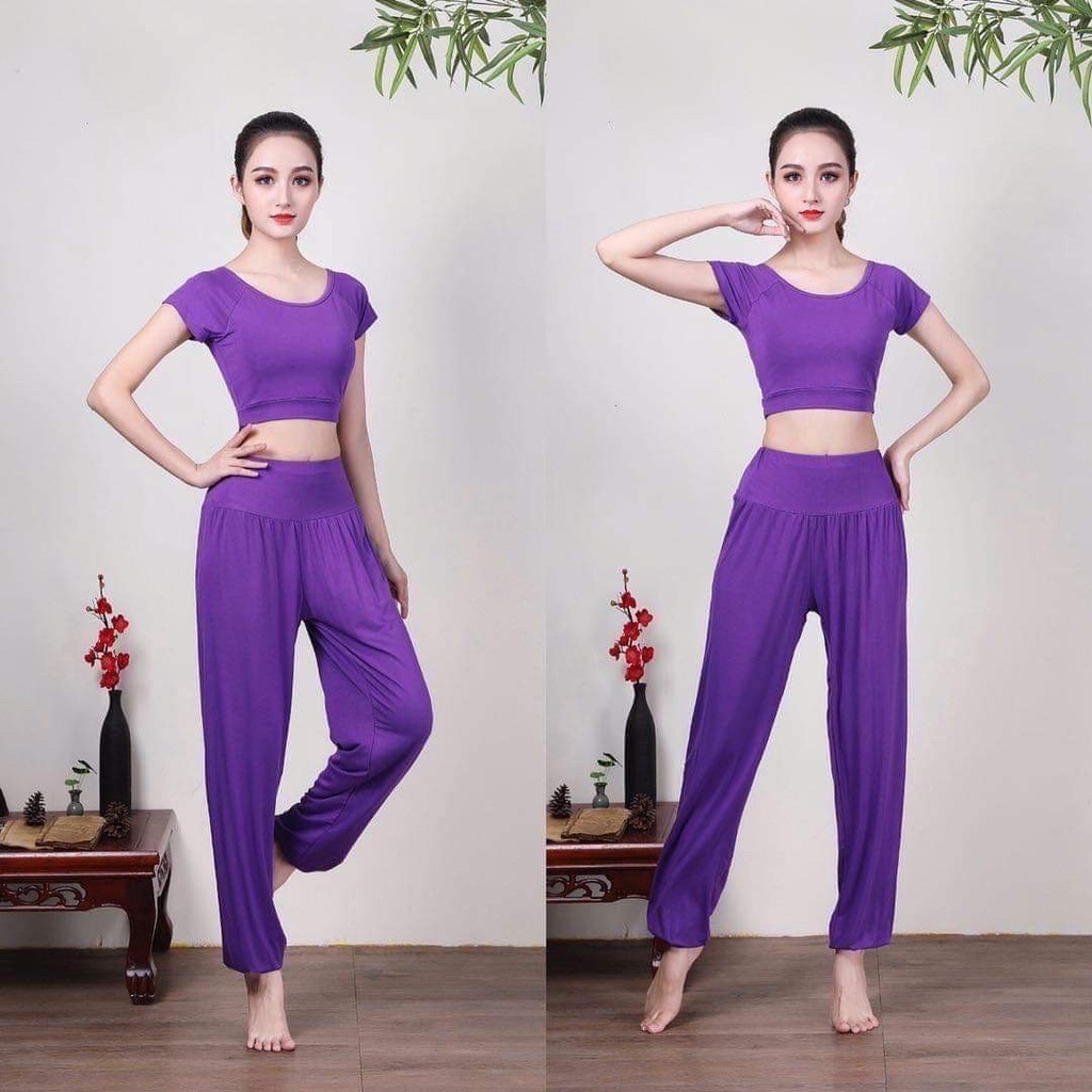 Bộ Alibaba Màu Tím Tập Yoga ,Zumba, Tập Múa Chất Cotton Lạnh