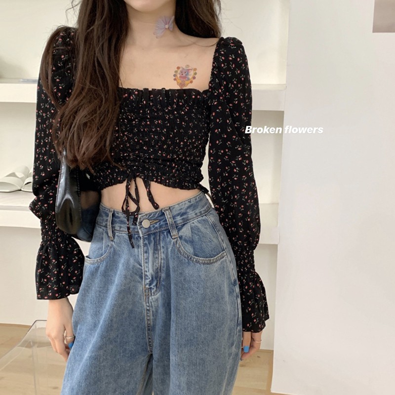 Áo Chiffon Nữ Tay Ngắn In Hoa Gợi Cảm