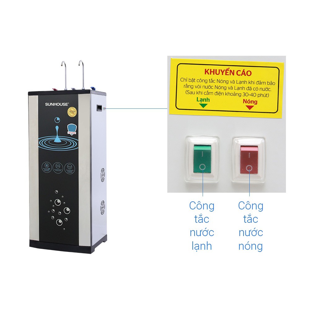 Máy lọc nước {FREESHIP &amp; LẮP ĐẶT} máy lọc nước R.O nóng lạnh 10 lõi SUNHOUSE SHR76210CK