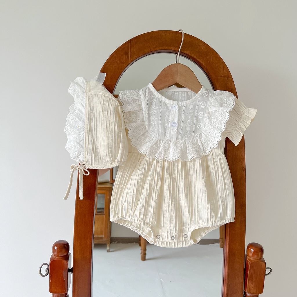 Áo Liền Quần Tay Ngắn Cổ Tròn Bằng Cotton Thoáng Khí Thời Trang Mùa Hè Cho Bé Gái