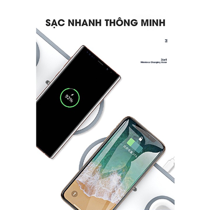 Dock sạc nhanh không dây 3 in 1 Remax RP-W13 sạc được cho iPhone, Android, Apple Watch và Airpods