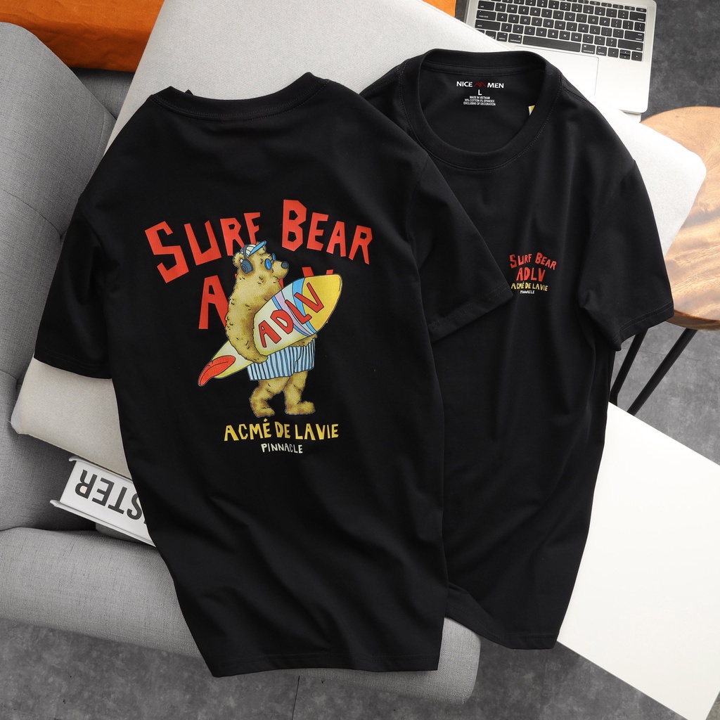 Áo Phông Nam Nữ Form Rộng Unisex Surfing Bear Short Sleeve T-Shirt Màu Đen Trắng Oversize NICEMEN