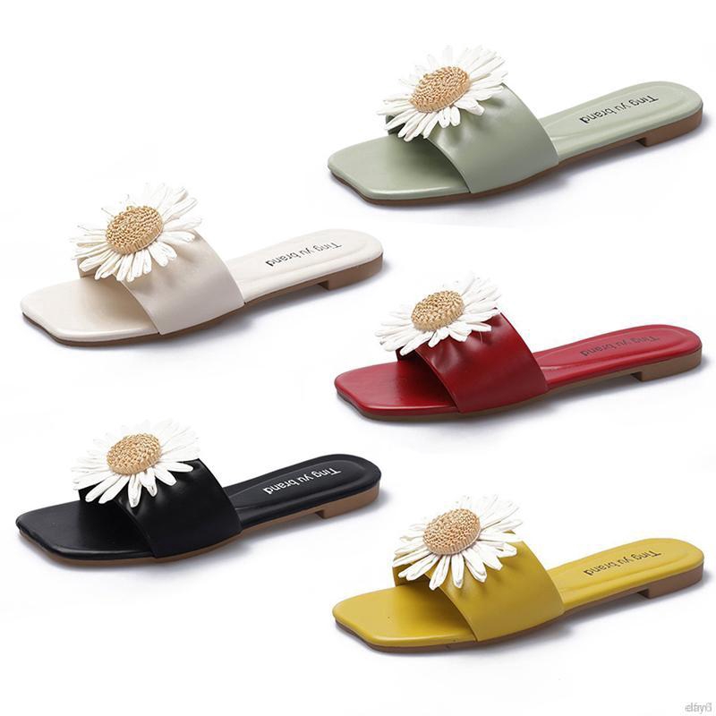 Korean Wild Sweet Temperament Wild Flat Bottom Flower Flip Flops Fashion Sandals And Slippers